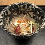 白 - 7】強肴:茸の酢の物 根室の雲丹 ジュレ(2017.１月下旬)