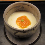 白 - 1】先付:このこ茶碗蒸し(黄身が白い明日香村の玉子と鮪出汁)(2017.１月下旬)