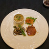 Sutsunresutoranchin - 料理写真:前菜」]・・・・・アワビ　葱と生姜で　菜の花添え、鰤の紹興酒漬け、白海老の押し豆腐和え　冬虫夏草とパクチーとともに、鶏の焼き物　醤油風味