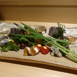 銀座 しのはら - 「八寸」12種類　菖蒲の花添え