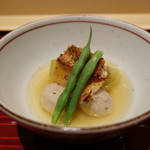 銀座 しのはら - 「炊き合わせ」賀茂茄子、明石穴子、新小芋、いんげん