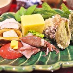 銀座 しのはら - その八寸を盛り付けてくれました。