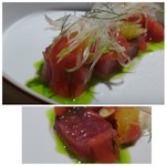 TTOAHISU - ＊鰹自体も旨みを感じて美味しいですけれど、茗荷・葱油・熊本トマトのピューレ・ピ^ナッツ　etc等で調味されいいお味ですよ。