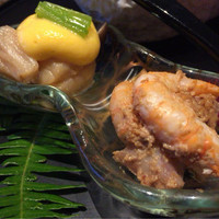 日本料理 鳥羽別邸 華暦 - 前菜   ひしの実とうたせ海老の胡麻和え
                             