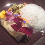 ル・ヴァンキャトル - 豚脳みそのゼリー寄せ（セルヴェル・ドゥ・ポー）、豚タンのガスパチョ仕立て