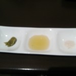 五郎八 - 馬ひも焼の柚子胡椒、ポン酢、岩塩♪