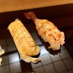 Sushi Hourai - アワビとボタン海老   コリッコリッのアワビは噛むほどに旨味が溢れ出て、ボタン海老は悩ましいほどに吸い付く感じ♪