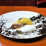 Restaurant Re: - 自家製羊のベーコンとキャベツのブレゼ、 ミルクの泡、 トリュフ、 仕上げにフォアグラのパウダー