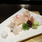 野嵯和 - お造り：あいなめ アオリイカ ヒラマサ タチウオ