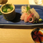 まる富 - 29年5月　鯛、金目鯛、アオリイカ陸蓮根叩き