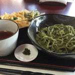 Noguchi Kumataro Uchaen - 茶そば、天婦羅はかき揚げと新茶、お茶胡椒。