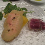 冷前菜②【フレッシュフォアグラとマンゴー、鴨胸肉冷製】