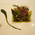 レストラン　シュバル ブラン - グリーンアスパラと蝦夷あわびの田園風