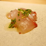 銀座 盡 - 五島列島のシマアジに白バルサミコとかぼす