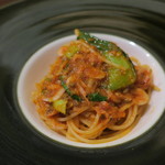 セルサルサーレ - 桜海老と醗酵シラス”ロザマリーナ” 青梗菜のアラビアータ カラスミがけ2