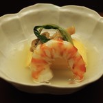 木山 - 先付け「玉子豆腐・煮蛤・車海老　蛤餡掛け」