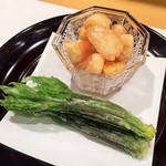 新ばし 星野 - 揚げ物：貝柱とこしあぶら