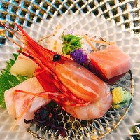 スカイツリービューレストラン 簾 - 牡丹海老、縞鯵、鮪、鯛