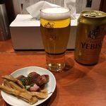 麺処ほん田 - 「エビスビール」350円とお通し