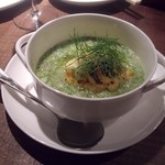 バール　バゲット - ウニとホタテのムースのせ　おくらスープ