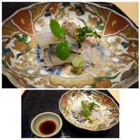 日本料理 ながおか - ◆【造里】　本日のお刺身 「カワハギ肝添え」「コハダ」「ヤリ烏賊（身と耳）」「太刀魚の炙り」 カワハギの肝が美味しいですね。烏賊の耳がコリコリ感があり意外に美味しい。