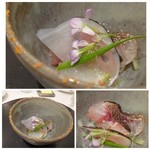 食堂セゾンドール - ◆大島　イサキのマリネ　アンチョビ風味 上には「大根の花」が飾られ可愛らしい・・ イサキは旬ですのでいい味わい。アンチョビやお魚のジュレも美味しい。