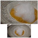 食堂セゾンドール - ◆唐津　赤雲丹52度蒸し　海水ジュレがけ これも美味しい。 赤雲丹は52度で蒸すことで生臭みが消えまろやかな味わいに・・ 海水に見立てたソースがよく合います。