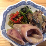 旬菜・旬魚 なかむら - 胡麻和え、ピーマン、イカと里芋の煮物、茄子のそぼろあんかけ