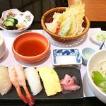 美可美 - 寿司と季節の天ぷらと小鍋うどんの御膳1,400円