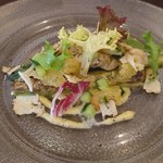 BISTRO NAOMI - 吉田産極太アスパラガスの香ばしいグリル　真つぶ貝　本町胡瓜　夏みかんのマリネ　サマートリュフの香り