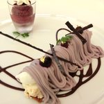 レストランひらまつ レゼルヴ - 特別ランチ<平日限定> 1980円 の紫芋を使ったモンブラン仕立て カシスシャーベット添え