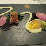 鴨とキノコのロティ　ボルチーニと卵黄で