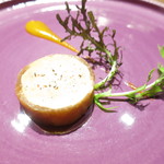 フォアグラのコンフィ　奈良漬け巻き　南国フルーツ4種のソース