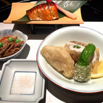 日本料理 大阪 浮橋 - 皐月の口取り　鯖柚香焼き　太刀魚難波揚げ