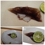 鮨 さかい - ◆鳥貝（舞鶴）・・舞鶴の鳥貝は有名ですね。軽く炙ってあります。 これは質がいいですね。塩とわさびが添えられていますけれど、鳥貝自体に塩気があるので 何も付けなくても美味しい。