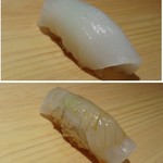 鮨 さかい - ◆上:アオリイカ・・1日寝かした品。噛むとねっとり感や旨みを感じます。 ◆下：鮃（平戸）・・優しい味わい。