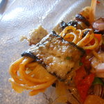 SAKURAGUMI - なすびで巻いたスパをチーズをかけて少し焼いてある。