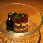 鈴しろ - 蒸しアンキモ　自家製ポン酢のジュレかけ