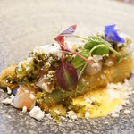 villa del nido - 前菜：アスパラ、卵、雲仙こぶ高菜