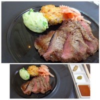 ラ・カロッツァ - ◆牛フィレ肉のポアレ ソースジャポネ ジャポネソースは甘め、柚子胡椒と粒マスタードが添えられています。