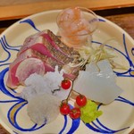 まつ瀬 - お造り盛り合わせ（鱧、初鰹、烏賊）