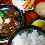 とき和 - ミニステーキと海老フライ定食