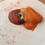 L’AS - バスク風石鯛のポワレ　インカの目覚めとパプリカのピュレ　パンチェッタとチョリソーの泡