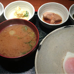 めしの助 - おまかせ朝定食(あん肝煮・ポテトサラダ・明太子・海苔の佃煮)