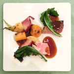 レスアルカーナ - 本日のプレートランチ 1260円 の北海道産の豚のローストと根菜のグリル エシャロットソース