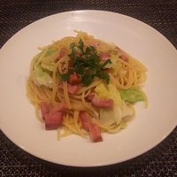 ポンテ - 春キャベツとベーコンのペペロンチーノ スパゲッティ（真上から）（2017.5）