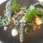 レストラン マノワ - 夕張産ホワイトアスパラと山梨産山菜のソテー　雉のソース