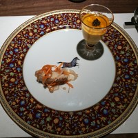 フレンチ割烹 宿 - にんじんのムースコンソメジュレ昆布締めトンブリ添えと、イトヨリダイ南蛮漬け