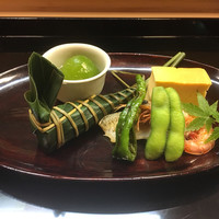 きよみず - イサキちまき 鱚一夜干し 青梅白ワイン煮 海老甘辛揚げ 白身魚カステラ