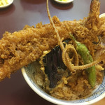 天丼ころも - これが平塚 ころもの「海老穴子天丼」立ち姿